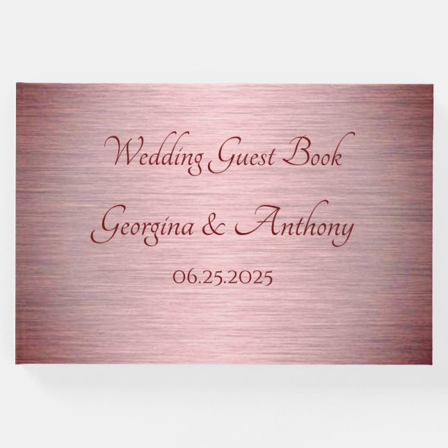 Libro De Visitas Rosa de oro Copper Burgundy Boda (Anverso)