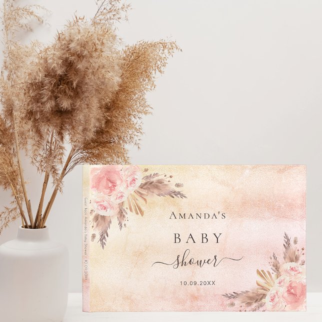 Libro De Visitas rosa de oro de pampas de Baby Shower (Subido por el creador)