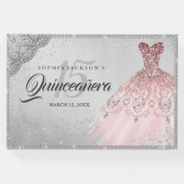Libro De Visitas Rosa de oro Plata Diamante Sparkle Gown Quinceaner