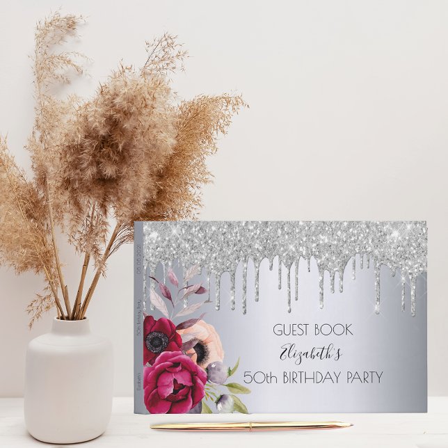 Libro De Visitas Rosa de plata de fiesta de cumpleaños purpurina de (Subido por el creador)