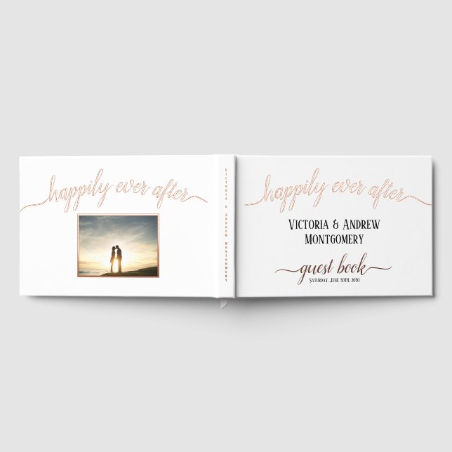 Libro De Visitas Rosa Dorada Felices Para Siempre Foto Boda Script (Lleno)