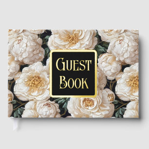 Libro De Visitas Rosa flor floral patrón oro marfil Relieve metaliz