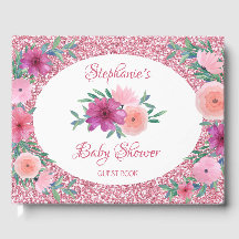 Rosa floral rosa Purpurina de oro Baby Shower