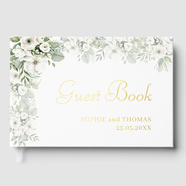 Libro De Visitas Rosa floral verde turbio boda acuarela (Anverso)