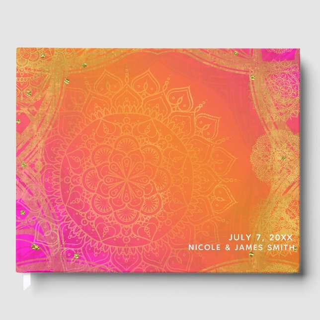 Libro De Visitas Rosa Fucsia Naranja Dorado Mandala Indio Boda (Anverso)