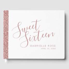 Libro De Visitas Rosa Gold Purpurina Modern Sweet 16 Guest Book