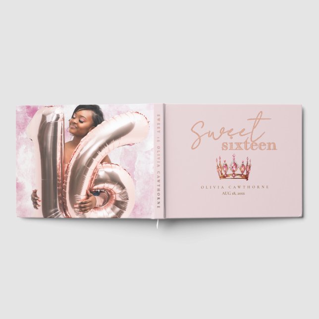 Libro De Visitas Rosa Gold Sweet 16 Relieve metalizado Guestbook (Lleno)