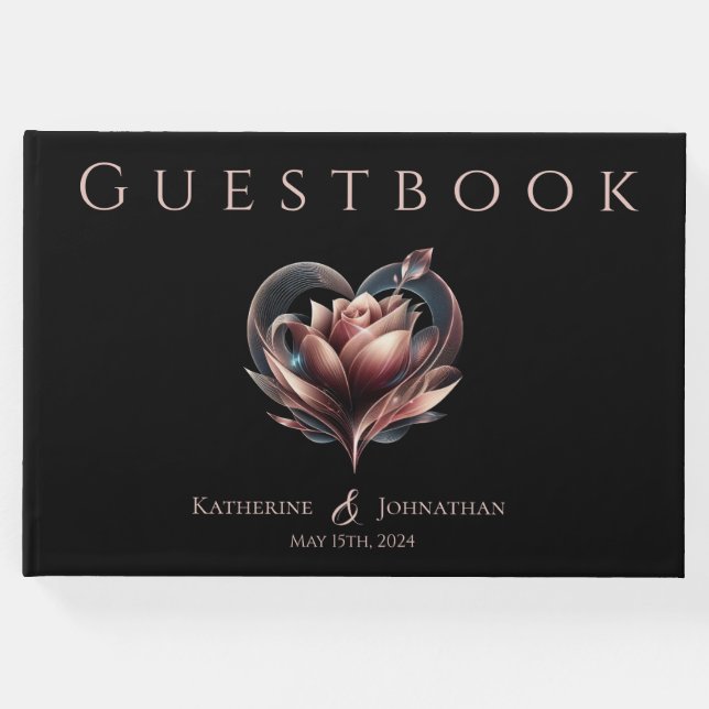 Libro De Visitas Rosa moderno con Boda cardíaco (Anverso)