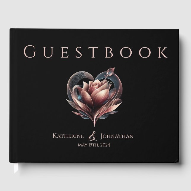 Libro De Visitas Rosa moderno con Boda cardíaco (Anverso)