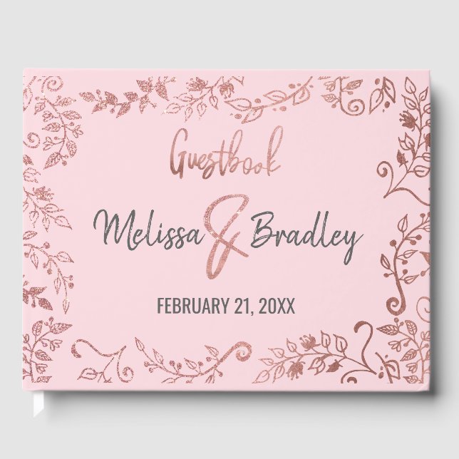 Libro De Visitas Rosa Oro Purpurina Floral Ombre Pink Guestbook (Anverso)