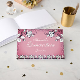 Libro De Visitas Rosa Oscuro Purpurina Rosa Blanco Quinceanera