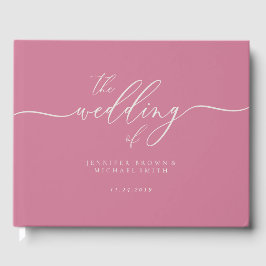 Libro De Visitas Rosa Pastel Elegante Caligrafía de Boda