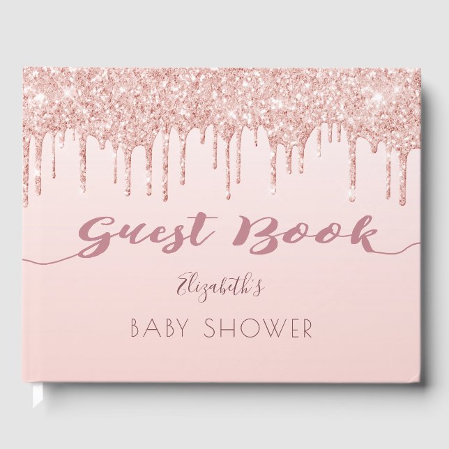 Libro De Visitas Rosa purpurina de oro gotea glam Baby Shower (Anverso)