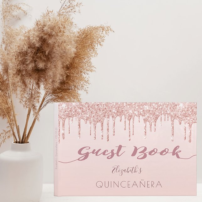 Libro De Visitas Rosa purpurina de oro gotea glam Quinceanera (Subido por el creador)