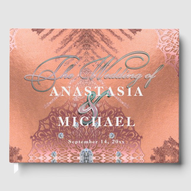 Libro De Visitas Rosa Relieve metalizado dorado Lujo Glam Elegante  (Anverso)