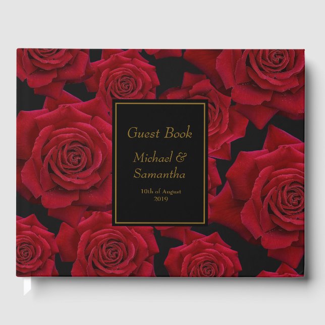 Libro De Visitas Rosa Roja Elegante - Boda (Anverso)