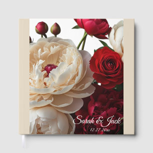 Libro De Visitas Rosa Roja Elegante y Peonia Crema