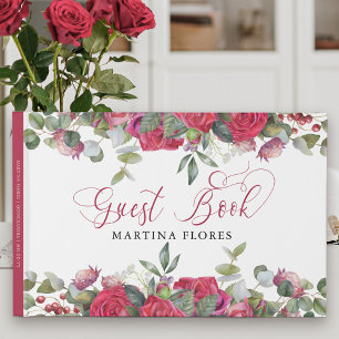 Libro De Visitas Rosa Roja y Eucalipto Elegante Floral