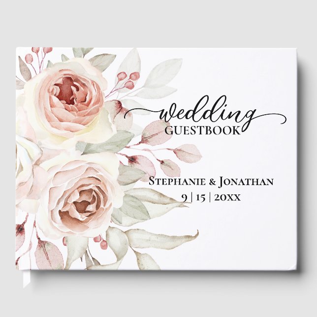 Libro De Visitas Rosa romántico Boda invitado (Anverso)