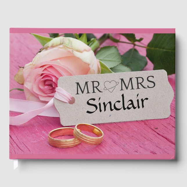 Libro De Visitas Rosa rosa y anillos Bodas (Anverso)