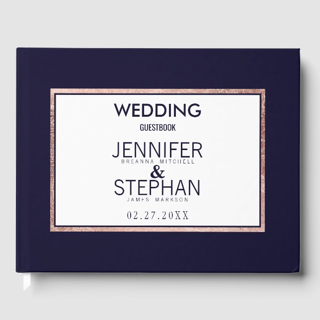 Libro De Visitas Rosa simple  Boda azul de la marina de oro (Anverso)