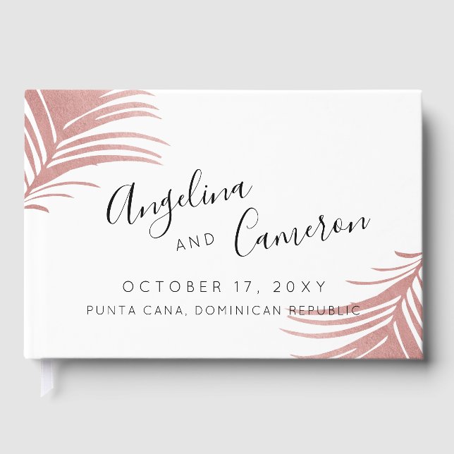 Libro De Visitas Rosa Tropical Beach Wedding Saltos de palmera rosa (Anverso)