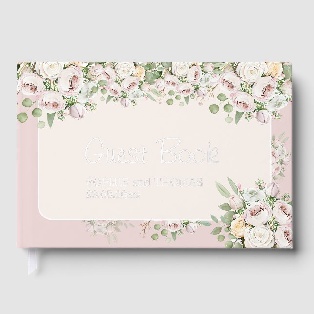 Libro De Visitas Rosa turbio boda de acuarela floral (Anverso)