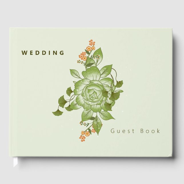 Libro De Visitas Rosa verde Boda floral (Anverso)