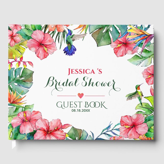 Libro De Visitas Rosado tropical floral Hibiscus Bridal Shower (Anverso)