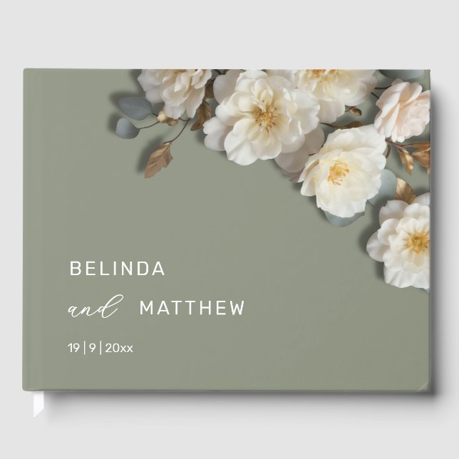 Libro De Visitas Rosas 3 D de marfil blanco| Boda (Anverso)