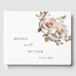 Libro De Visitas Rosas 3D Rosa Oro Flor | Boda