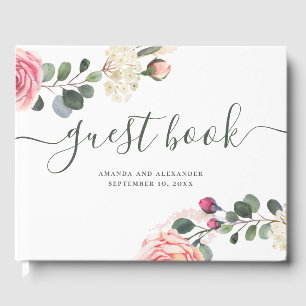 Libro De Visitas Rosas acuarelas. Elegante boda botánico floral