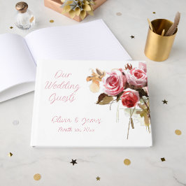 Libro De Visitas Rosas antiguos acuarela Recepción de boda rosa