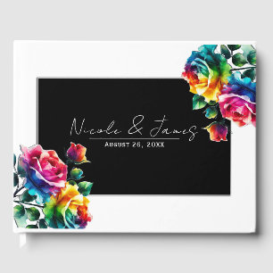 Libro De Visitas Rosas Arcoíris Negras y Blancas Boda Floral Vibran
