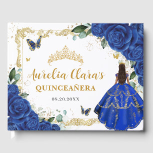 Libro De Visitas Rosas Azules Reales Florales Princesa Quinceañera