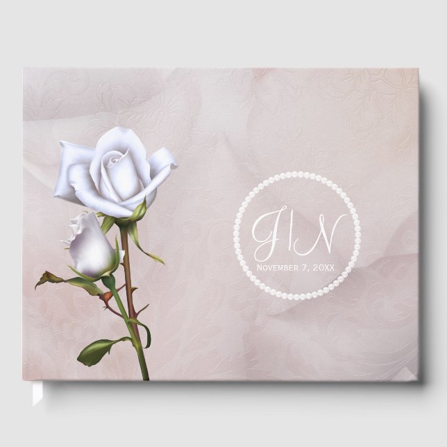 Libro De Visitas Rosas blancas suaves románticas elegantes flores b (Anverso)