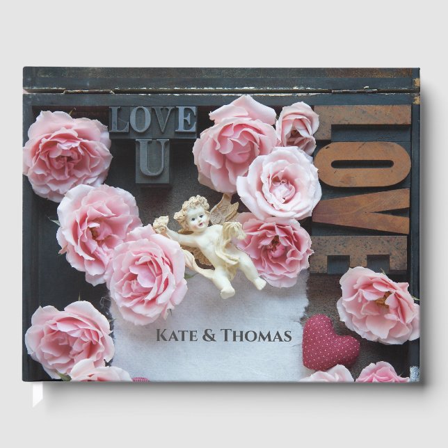 Libro De Visitas Rosas con palabras de amor y ángel (Anverso)