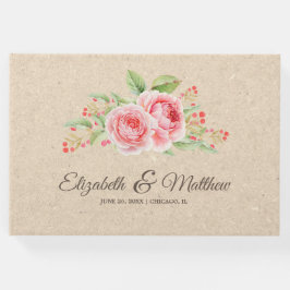Libro De Visitas Rosas de acuarela | Boda de papel Kraft