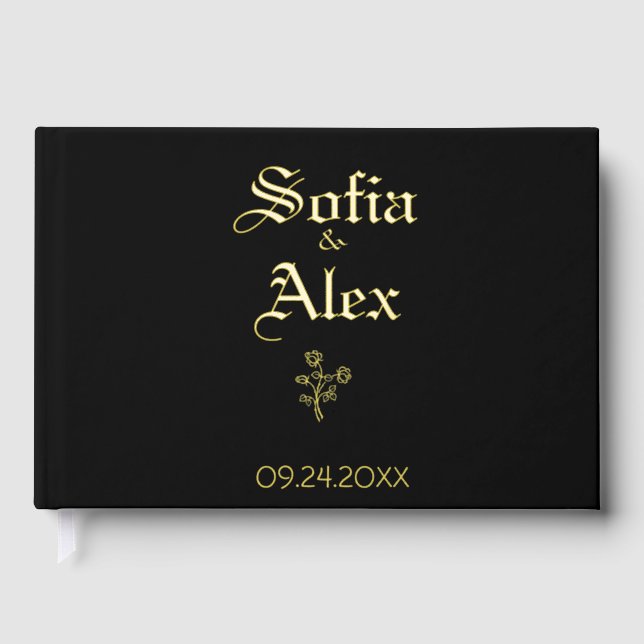 Libro De Visitas Rosas de acuarela gótica boda negro (Anverso)