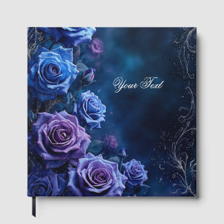 Libro De Visitas Rosas de boda de fantasía azules y púrpuras