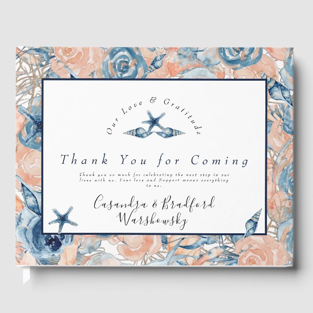 Libro De Visitas Rosas de flores de concha acuática Boda (Anverso)