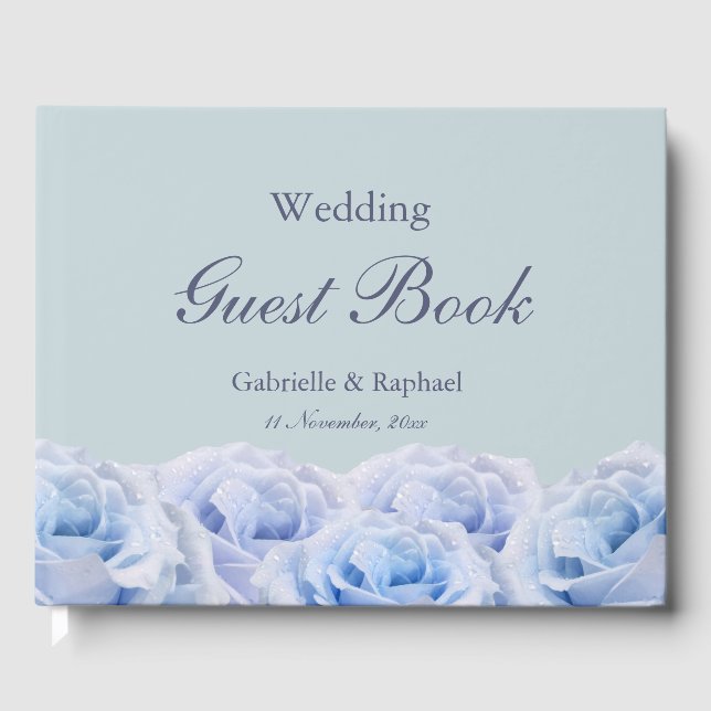 Libro De Visitas Rosas de Lilac Azul Dusty Boda Floral Pastel (Anverso)