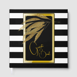 Libro De Visitas Rosas de oro de Art Deco dejan Boda de franjas neg