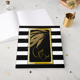 Libro De Visitas Rosas de oro de Art Deco dejan Boda de franjas neg