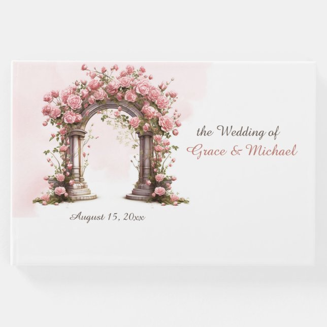 Libro De Visitas Rosas de Rubor Boho Boda Arch Boda (Anverso)