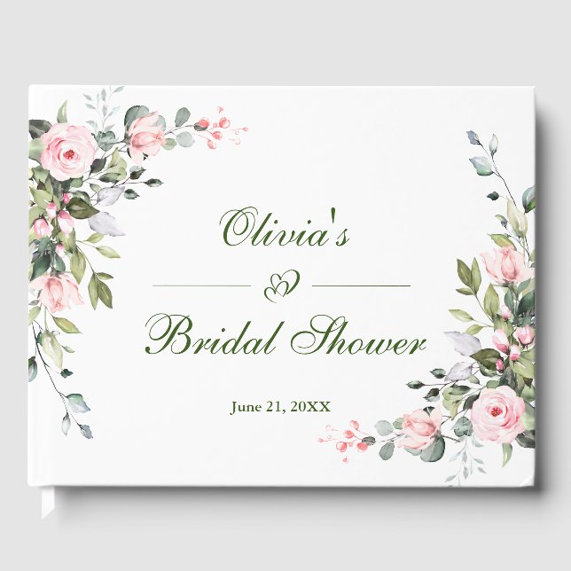 Libro De Visitas Rosas de Rubor rosados Eucalyptus Ducha de novias (Anverso)