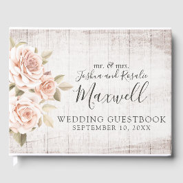 Libro De Visitas Rosas de Rustic Wood y Romantic Shabby Chic Boda