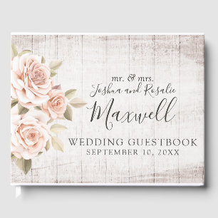 Libro De Visitas Rosas de Rustic Wood y Romantic Shabby Chic Boda