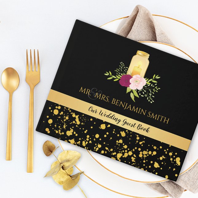 Libro De Visitas Rosas de velas Mason Jar Sparkle Boda (Subido por el creador)