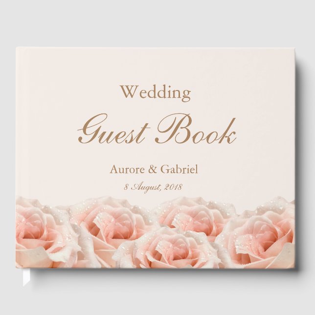 Libro De Visitas Rosas elegantes Rubor Champagne Boda (Anverso)